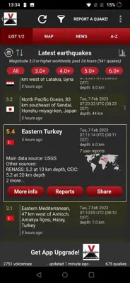 Volcanoes & Earthquakes android App screenshot 3